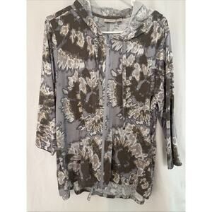 LOGO by Lori Goldstein, Women's Zip Up Lounge Hoodie Camo Brown/Gray 3/4 Sleeve